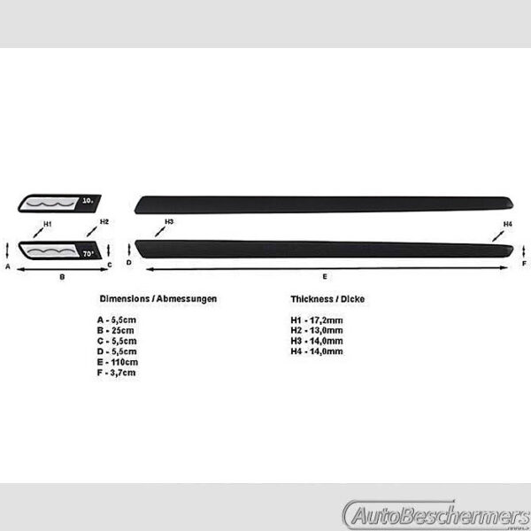 Stootlijsten set zwart zilver Fiat 500 en 500CC 10.2007- - Afbeelding 2