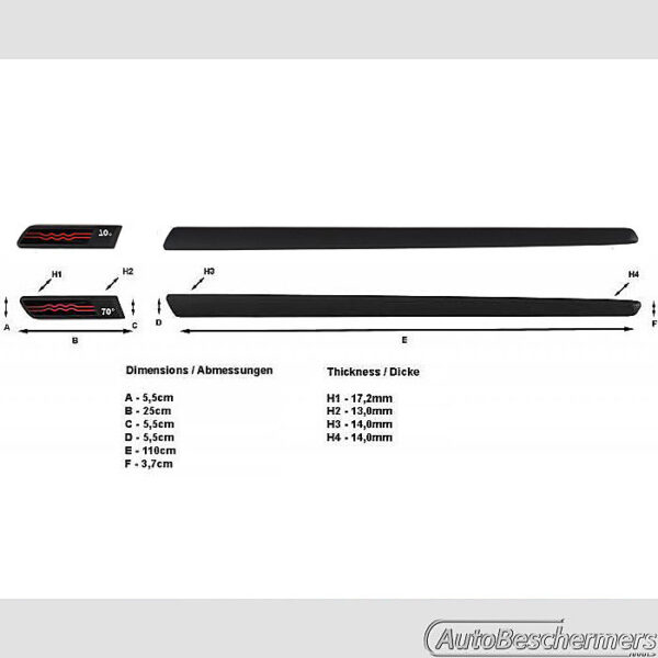 Stootlijsten set zwart rood Fiat 500 en 500CC 10.2007- - Afbeelding 2
